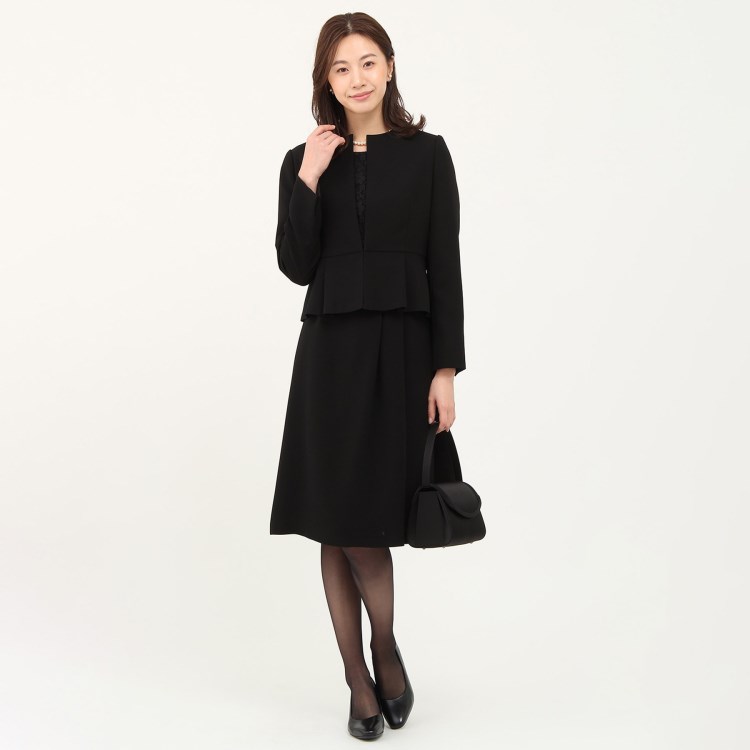 アンカーウーマン(ANCHOR WOMAN)の【S～3L】Vノーカラーアンサンブル【礼服・喪服・ブラックフォーマル】【ウォッシャブル】 アンサンブル