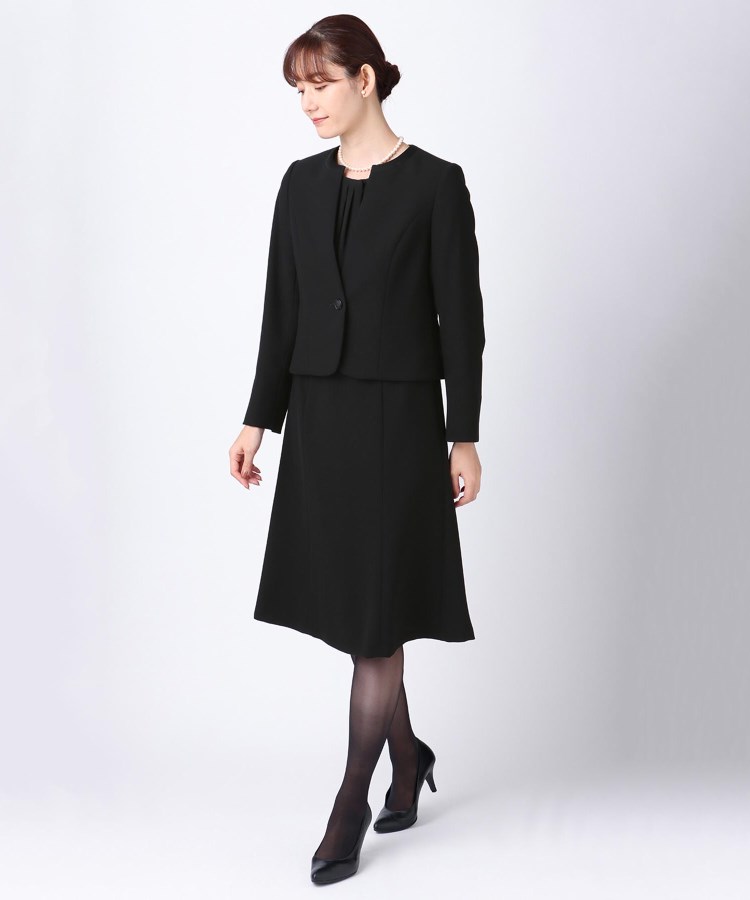 アンカーウーマン(ANCHOR WOMAN)の【5L～7L】【クイーンサイズ】ノーカラーシフォンフリルアンサンブル【ウォッシャブル】【礼服・喪服・ブラックフォーマル】