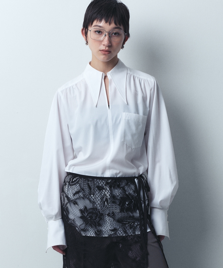 コードエー(CODE A)のCODE A ｜ long point collar oversized shirt ホワイト(001)