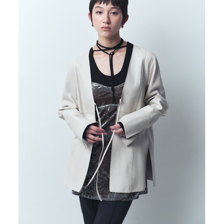 コードエー(CODE A)のCODE A｜front ribbon leather jacket ノーカラージャケット