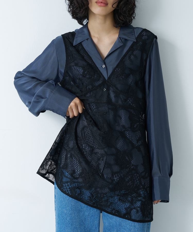 コードエー(CODE A)のCODE A｜garden lace 2way blouse ブラック(019)