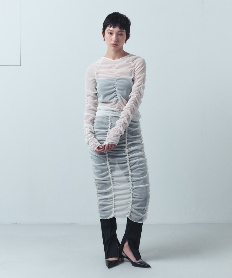 コードエー(CODE A)のCODE A｜sheer gathered jersey top2