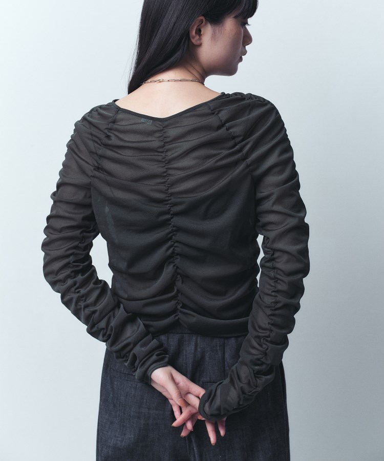 コードエー(CODE A)のCODE A｜sheer gathered jersey top グレー(012)