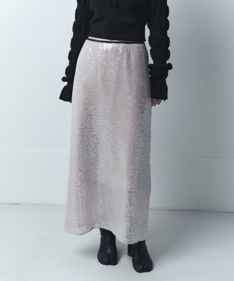 コードエー(CODE A)のCODE A｜Sequinned midi skirt ライトグレー(011)