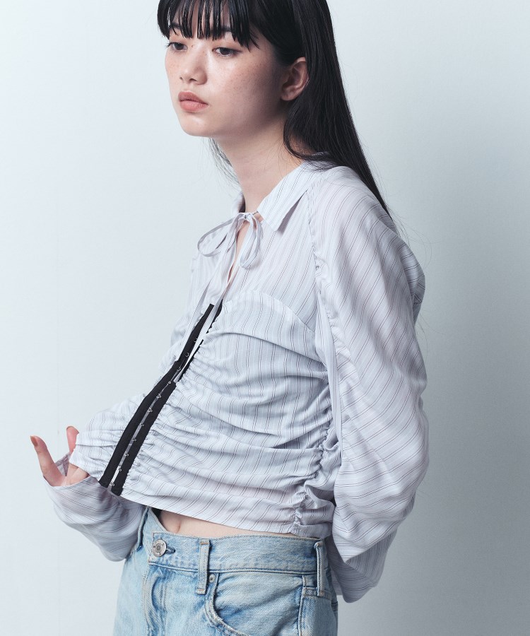 コードエー(CODE A)のCODE A｜Lyocell stripe blouse4