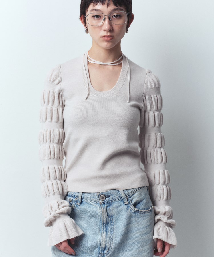 コードエー(CODE A)のCODE A｜gathered sleeves knit オフホワイト(003)