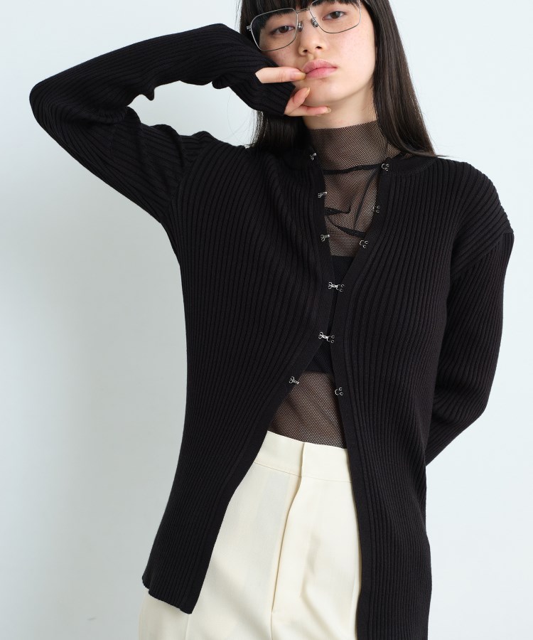 コードエー(CODE A)のCODE A｜fronthook knit cardigan ブラック(019)