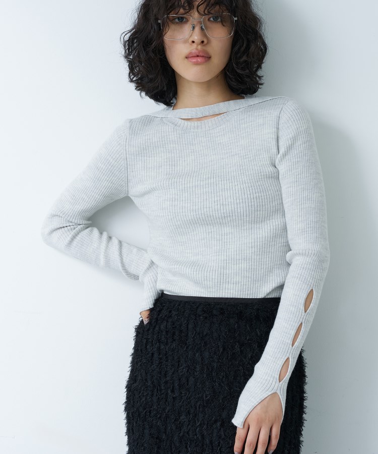 コードエー(CODE A)のCODE A｜melange knit cutting pullover ライトグレー(011)