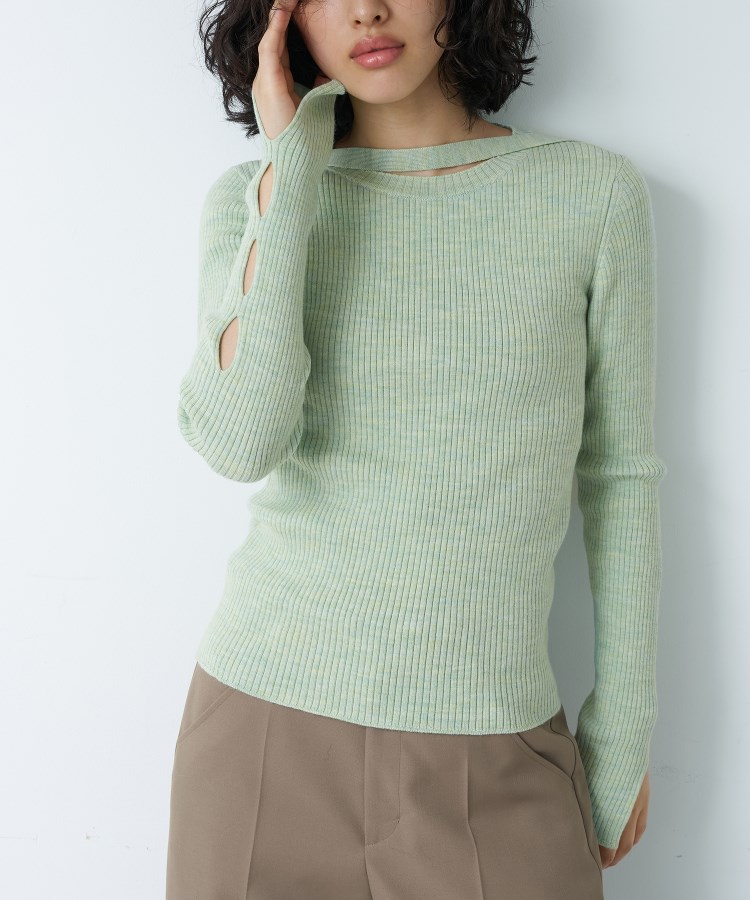 コードエー(CODE A)のCODE A｜melange knit cutting pullover ライトグリーン(020)