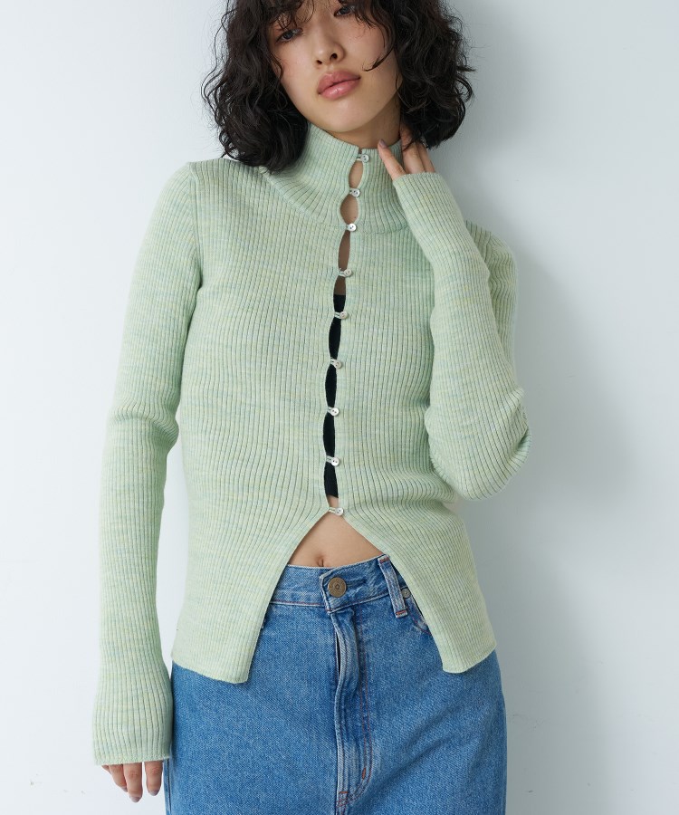 コードエー(CODE A)のCODE A｜melange knit pullover ライトグリーン(020)