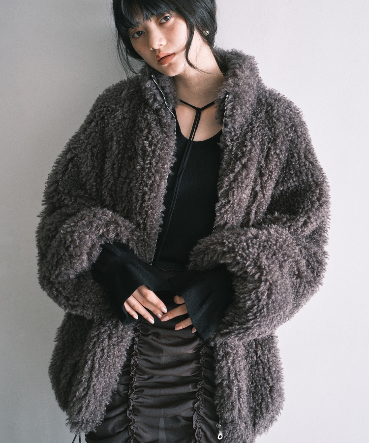 コードエー(CODE A)のCODE A｜w needle faux fur coat チャコールグレー(014)