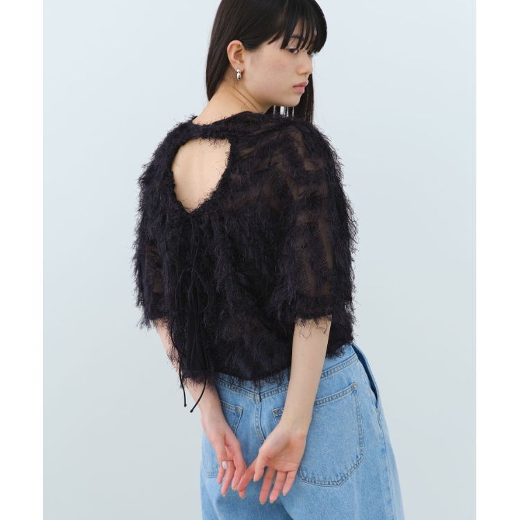 コードエー(CODE A)のCODE A｜feather jacquard back open blouse シャツ・ブラウス