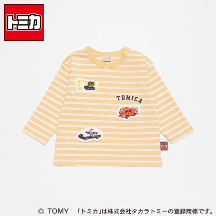 プティマイン(petit main)の【TOMICA】ボーダーアップリケ長袖Tシャツ Ｔシャツ