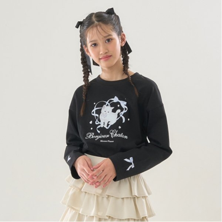 メゾピアノジュニア(mezzo piano junior)のBonjour Chaton長袖Tシャツ Ｔシャツ