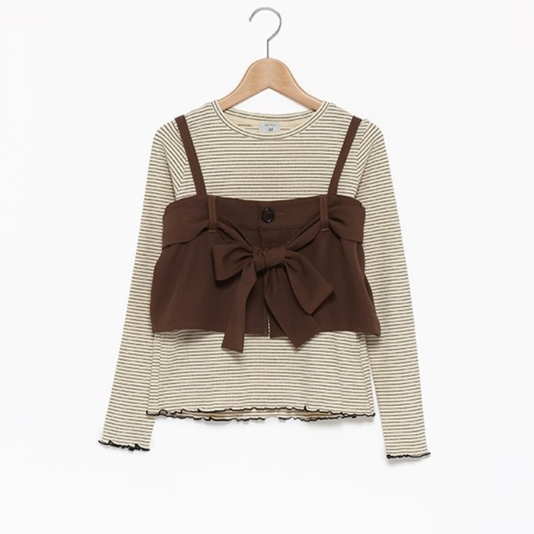 ポンポネット アミ(POM PONETTE AMI)の【AMI】リボンビスチェロンTセット Ｔシャツ