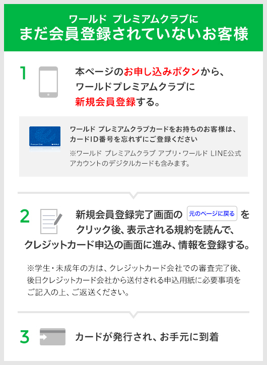 ワールド プレミアムクラブに まだ会員登録されていないお客様